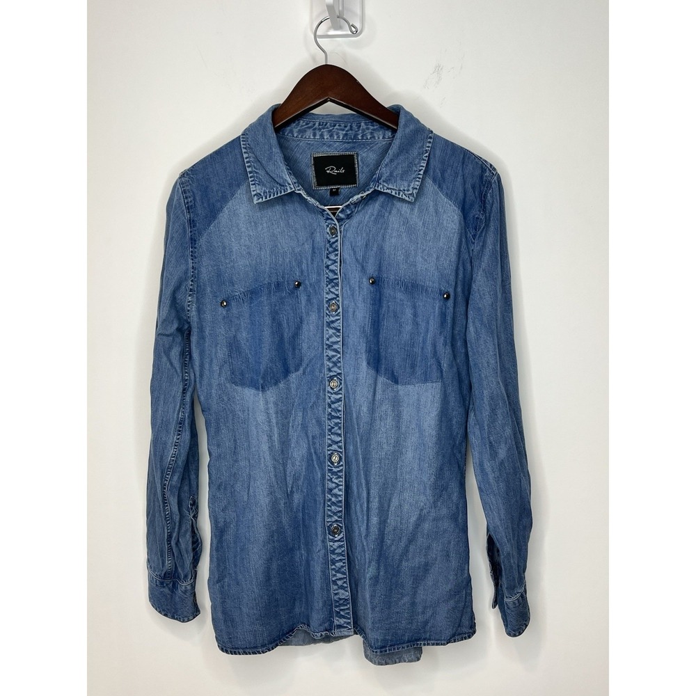 Rails Ashlyn Denim Shirt Womens Medium Dark Wash Button Front Chambray Boho - Picture 1 of 9